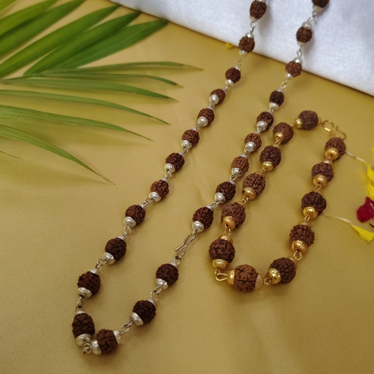 Silver finish mala + gold finish bracelet