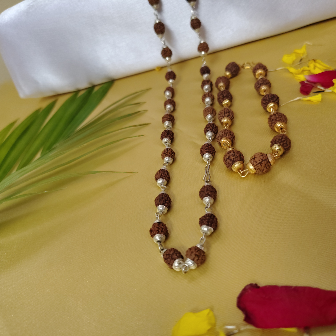 Silver finish mala + gold finish bracelet