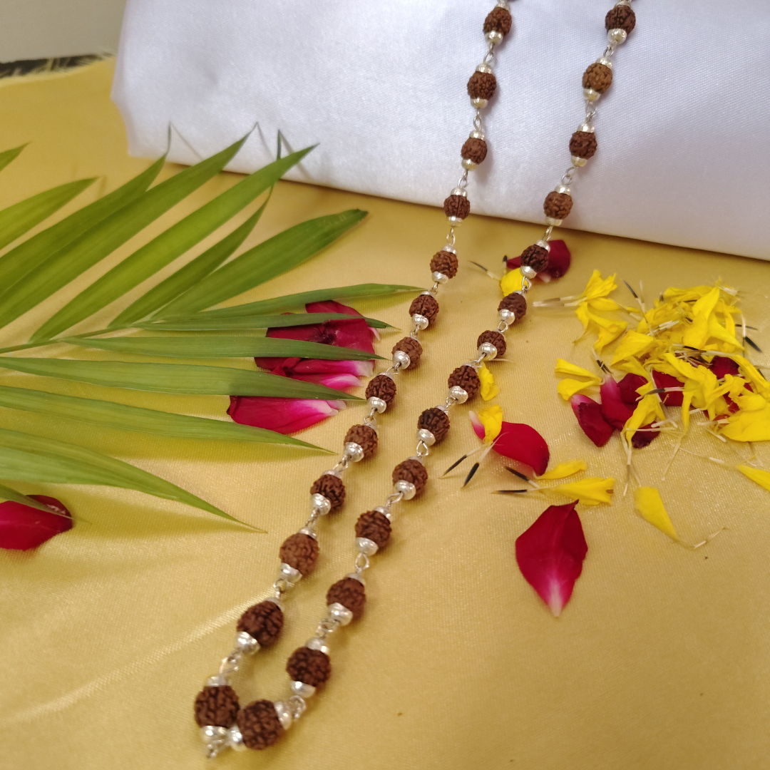 Silver finish mala + gold finish bracelet