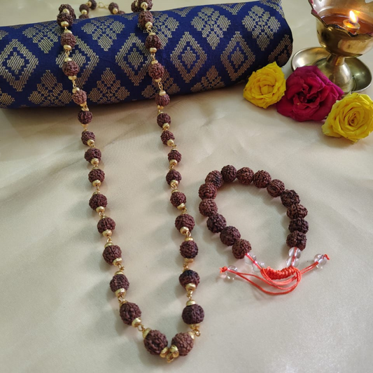 Gold finish mala + ethnic bracelet