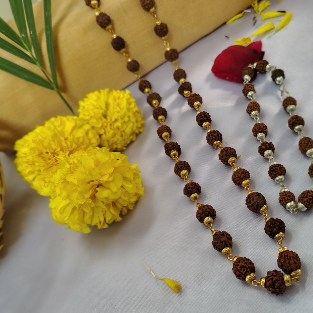 Gold finish mala + silver finish bracelet