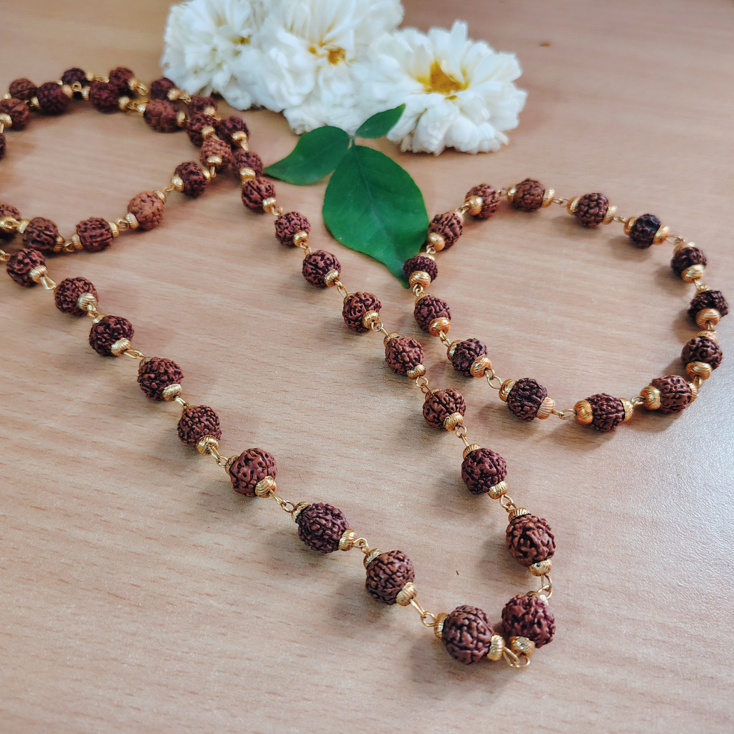 Combo 5 Mukhi Gold finish mala with Gold finish bracelet
