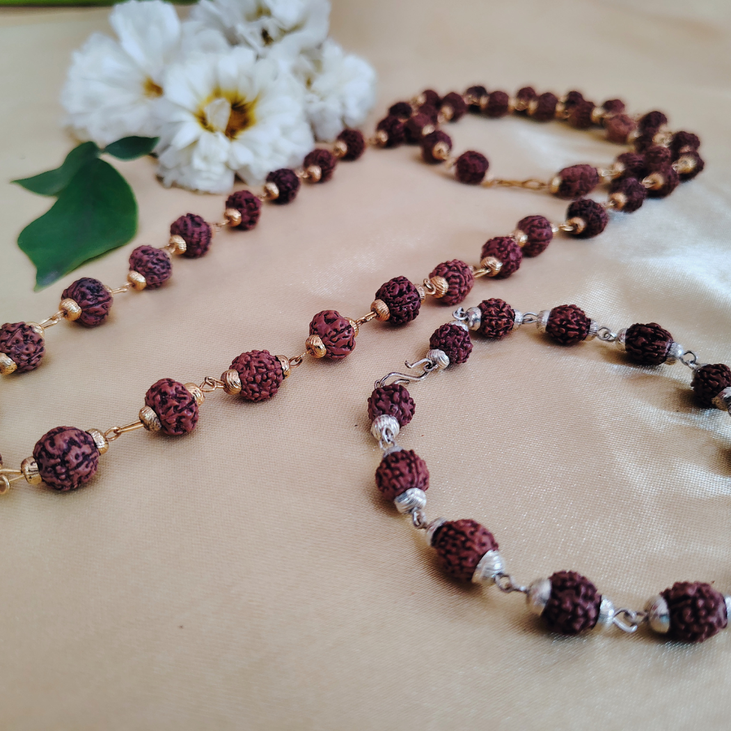 Combo 5 Mukhi Gold finish mala  with  Silver finish bracelet