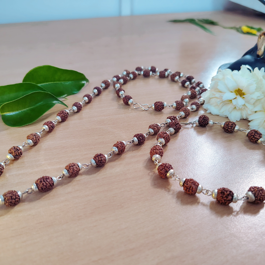 Combo 5 Mukhi Silver finish mala  with Silver finish bracelet