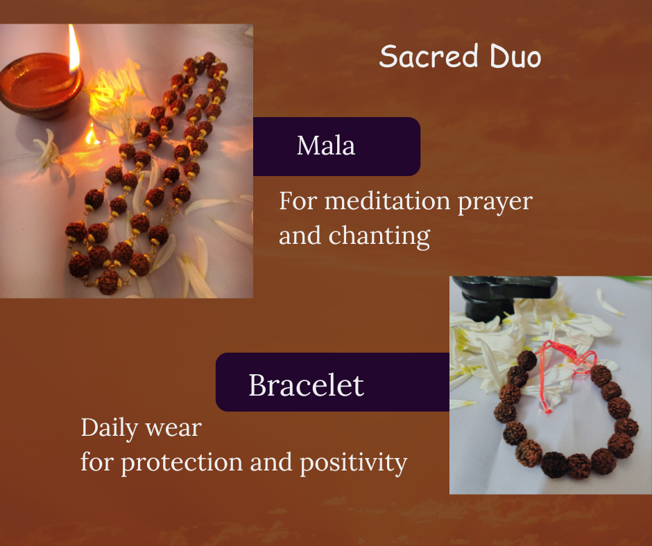 Combo offer 5 Mukhi Gold finish mala with Ethnic bracelet