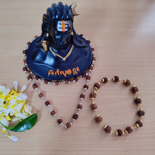 Combo 5 Mukhi Silver finish mala  with  Gold finish bracelet